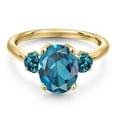 thumbnail image 3 of Gem Stone King 3.66 Ct Oval London Blue Topaz 18K Yellow Gold Plated Silver Ring, 3 of 6