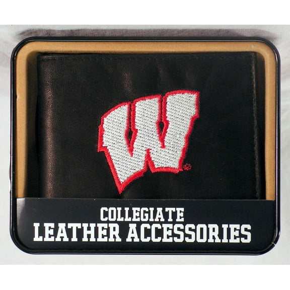 Wisconsin Badgers Embroidered Black Leather Bi-fold Wallet