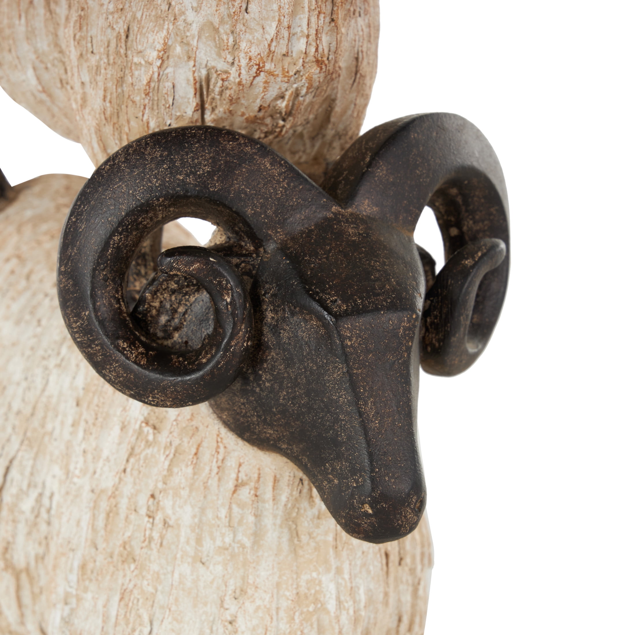 9" x 15" Cream Polystone Stacked Sheep Sculpture with Black Accents, by DecMode