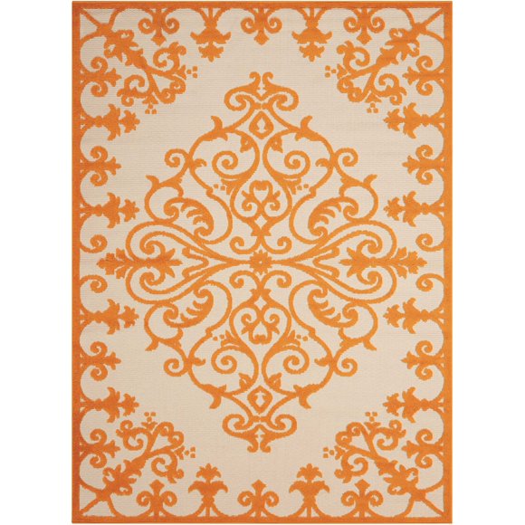 homeroots outdoor 384756 8’ x 11’ Orange Medallion Indoor Outdoor Area Rug