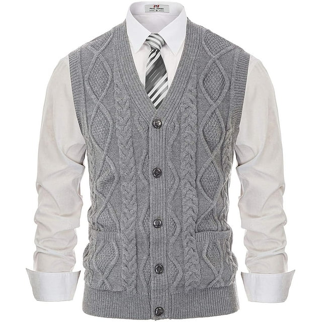 Gilet pour Homme Sans Manches à Col en V en Tricot Torsadé