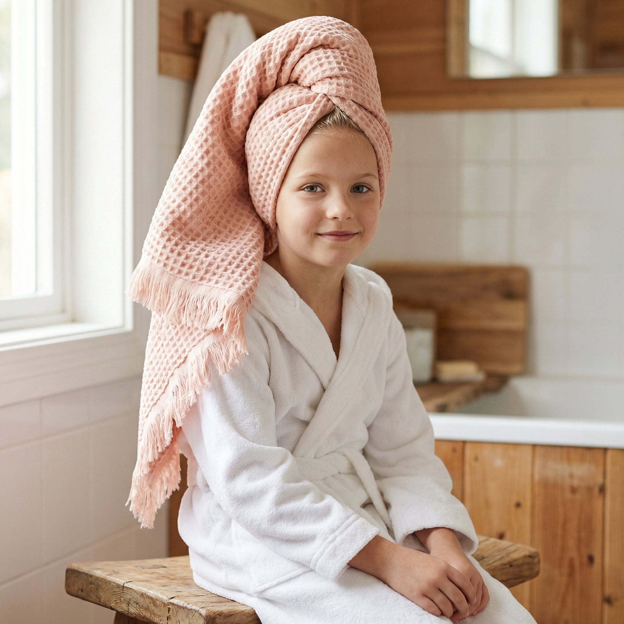 Unique Bargains 2Pcs Highly Absorbent Cotton Bath Towel Pink/Brown 71"x35"/55"x28"
