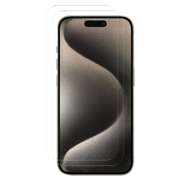 onn. 2-Pack Premium Japanese Tempered Glass Screen Protector for iPhone 15 and iPhone 15 Pro with Easy Application Tray, Scratch and Impact Absorbing