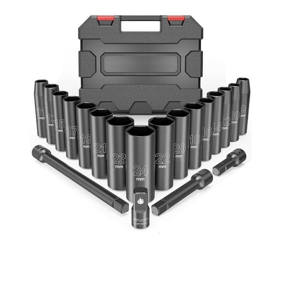 20PCS Impact Socket Set 1/2 Drive Metric For Air Pneumatic Universal Socket Metric Drive Deep Socket Wrench Repair Tools