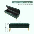thumbnail image 3 of Tina's Home Velvet Storage Ottoman Bench 45.5" Gold Leg Upholstered Nailhead Trim Button Tufted Bed Foot Stool Home Living Room Green, 3 of 11