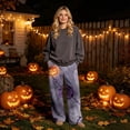 thumbnail image 2 of Fabrcox Womens Flannel Pajama Pants Halloween Ghost Pumpkin Cat Sleeping Pants Women Spooky Fall Winter Cozy Fluffy Wide Leg Pj Pants Women Gray S, 2 of 6