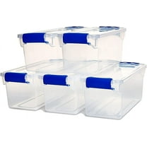 5 Pack Small Clear Plastic Storage Bins with Latching Lids, 7.5 Quart, Blue