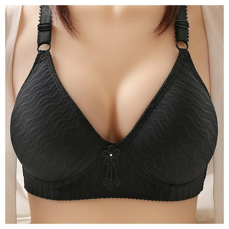 Fsqjgq Bras for Women Plus Size Middle Aged Elderly Comfort Underwear Front Closure Nursing Bra Seamless Wireless Push Up Bras Bralettes Tops Black Size 38
