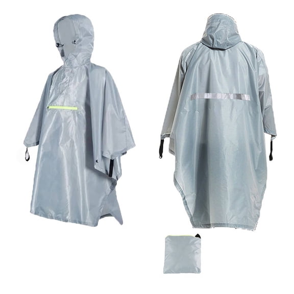 TELOLY 2026 New Rain Poncho Heavy-Duty Reflective Strips Rain Ponchos for Adults Protective Pu Waterproof Coating Ponchos Adult for Camping for Hiking Travel Commute Grey