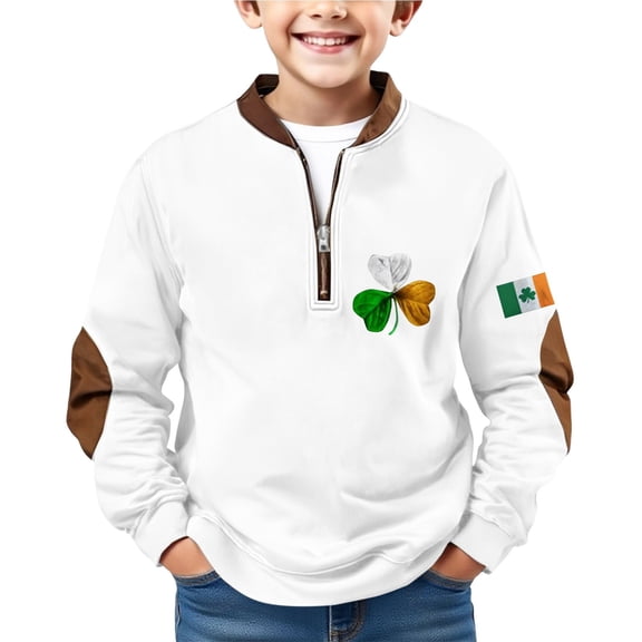 Ruyang Boys St Patricks Day Sweatshirts Half Zipper Ribbed Cuffs Pullover Sweatshirts Tops Shamrock Printed Teens Long Sleeve Hoodie