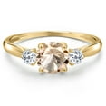 thumbnail image 3 of Gem Stone King 10K Yellow Gold Peach Morganite and White Topaz 3-Stone Ring for Women | 0.88 Cttw | Round 6MM | Gemstone October Birthstone | Size 7, 3 of 6