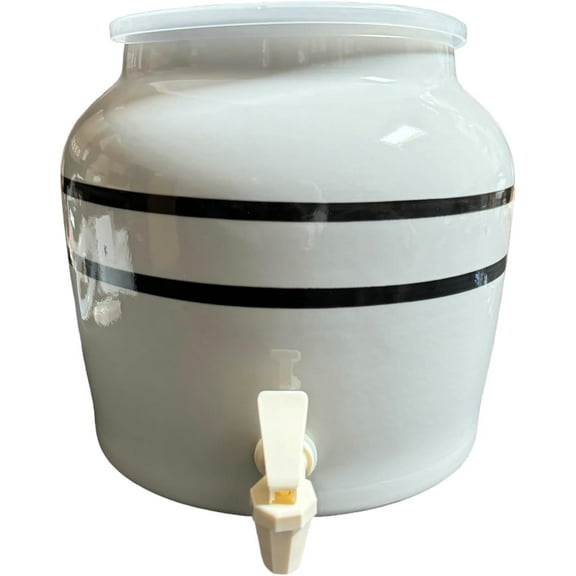 Stripe Design Countertop Water Dispenser Porcelain Ceramic Beverage Crock with BPA Free Spigot and Ring, Fits 3 to 5 Gallon Bottle Jug - Black