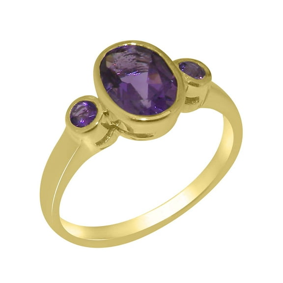 LBG British Made 10k Yellow Gold Natural Amethyst Womens Anniversary Ring - 33 size options - Size 10