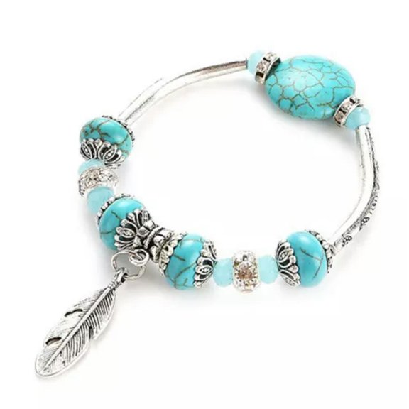 HOOUN 925 Silver Filled Women Turquoise Open Bangle Cuff Bracelet Wedding Jewelry-Silver#16
