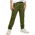 thumbnail image 3 of ATOGUTA Boys Cargo Pants With Pockets Wide Leg School Uniform Pants Kids Elastic Waist Flowy Summer Beach Lounge Trousers with Pockets Size 4T-15, Army Green, 3 of 6