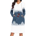 thumbnail image 2 of Pisexur Robes de Noël pour Femmes Mode Noël Lunettes de Vin Rouges Flocon de Neige Imprimé Robes de Vacances Décontractées Manches Longues Col en V Robe Sweat à Capuche Longueur Genou Robe de Soirée avec Poches, 2 of 6