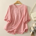 thumbnail image 2 of Yuanlook Womens Crew Neck Shirts Tops Casual 3/4 Sleeve Loose Fit Blouses Ruffle Sleeve Summer Tees - Pink - M, 2 of 9