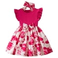 thumbnail image 2 of Cowsor Girls Floral Printed Ruffle Sleeve Princess Dress with Headband Waist Cinched Short Sleeve Sundress for 9 Months-3 Years Old, 2 of 6
