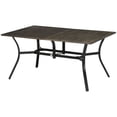 thumbnail image 1 of 59 Inch Outdoor Dining Table for 6, Steel Frame Patio Table with Wood Grain Top and Umbrella Hole, Rustic Brown Garden Table for Backyard, Terrace, and Outdoor Entertaining, 1 of 7