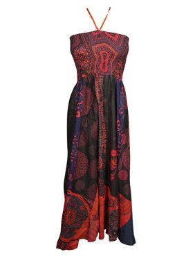 Mogul Women Boho Chic Beach Tube Dress Backless Midi Sundress Halter Evening Party Wear S/M