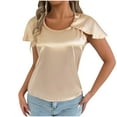 thumbnail image 2 of YHAJDS Plain Tshirts for Women Short Sleeve Round Neck Loose Solid Color Pullover Summer Tee, 2 of 5