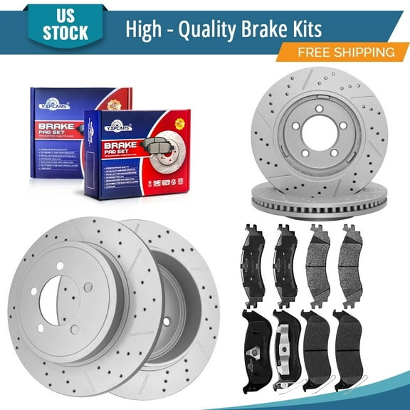 YXPCARS 12PCS Brake Kits, Front and Rear Drilled & Slotted Brake Rotors   Ceramic Brake Pads Kit for Ford Explorer Explorer Sport Trac Mercury Mountaineer (54143 54098 1158 1109)