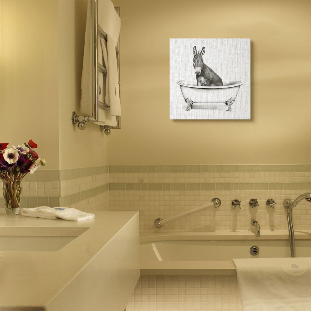 Stupell Industries Donkey in Claw Tub Farm Animal Bathroom Sketch Canvas Wall Art Design by Victoria Borges