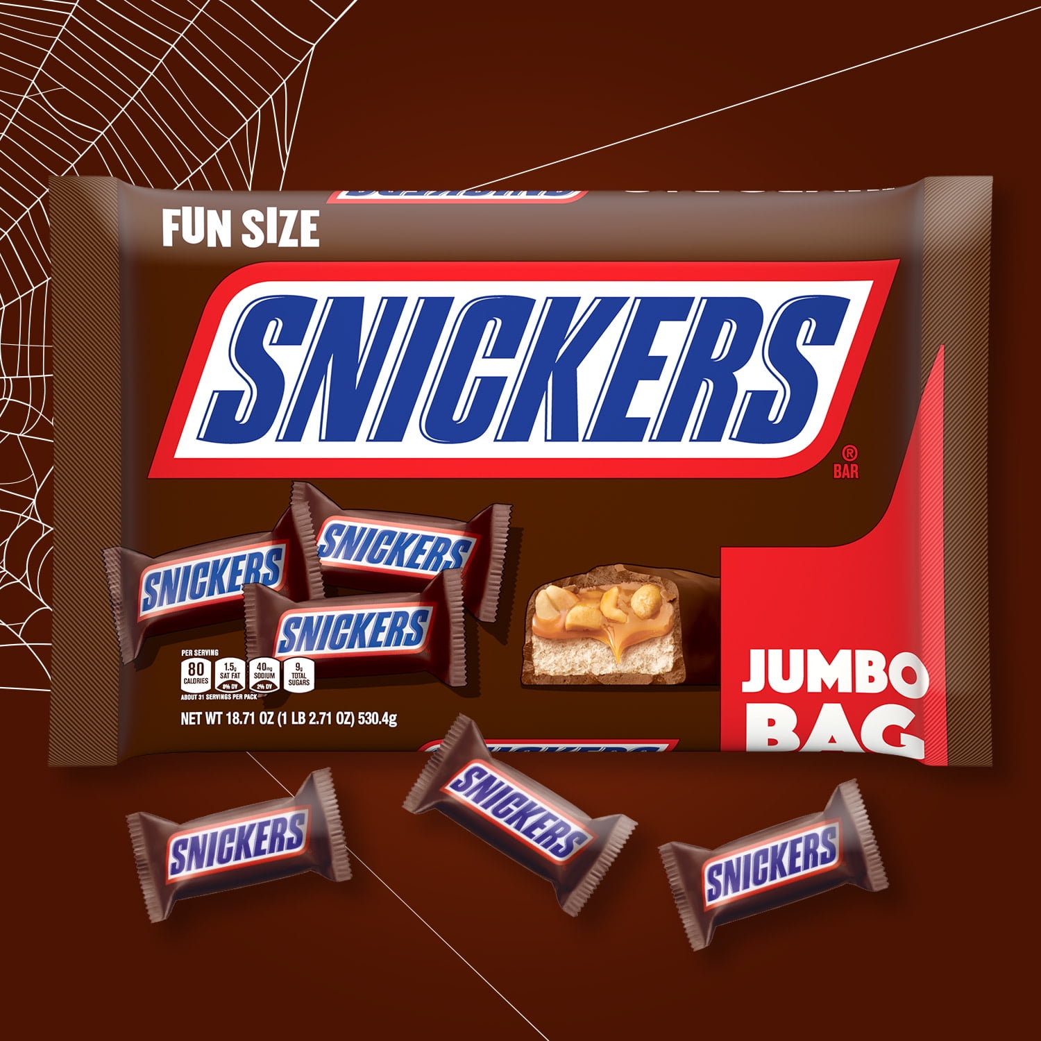 Snickers Fun Size Chocolate Bars, 18.71 oz Jumbo Candy Bag