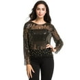 thumbnail image 2 of PrettyGuide Women's Sequin Blouse See Through Party Tops Beaded Sparkly Shirts XL Gold, 2 of 6