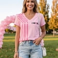 thumbnail image 5 of JULMCOMO Breast Cancer Awareness Shirts for Women I WON Pink Ribbon American Flag Gingham Cuff V Neck Graphic Tees Breast Cancer Loose Casual T Shirts Light pink 3XL, 5 of 6