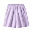 thumbnail image 2 of Cethrio Girls Cotton Shorts, School Relaxed Fit Elastic Waist Above the Knee Summer Shorts Purple Size 3-4 T, 2 of 5