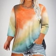 thumbnail image 2 of hotojiny Womens Plus Size Tops 3/4 Sleeve Crewneck Casual Pullover Shirts Fall Color Block Loose Tunic Blouses, 2 of 4