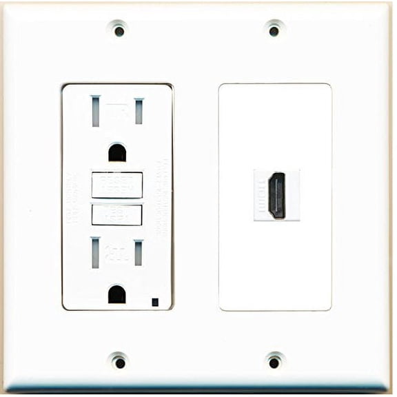 RiteAV (2 Gang Decorative 15A GFCI Outlet HDMI Wall Plate White