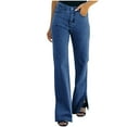 thumbnail image 2 of YanHoo Women's Wide Leg Jeans High Waisted Stretchy Pockets Denim Pants Split Bottom Loose Fit Straight Leg Jeans Trousers Blue,M, 2 of 6