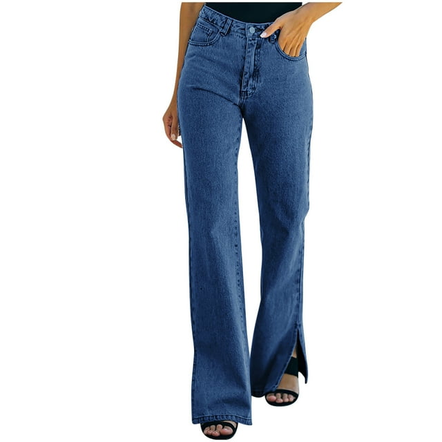 Hvobtty Pantalon en Denim Décontracté pour Femmes, Pantalon Droit Uni à la Mode
