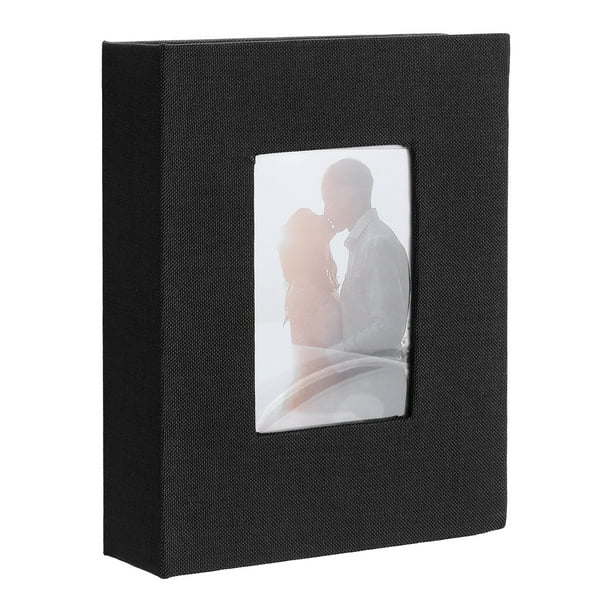Álbum de Fotos Uxcell, Libro Pequeño de Cubierta de Lino de 4 x 6 para 100 Bolsillos que Sostiene 100 Imágenes para Boda, Familia, Aniversario, Negro