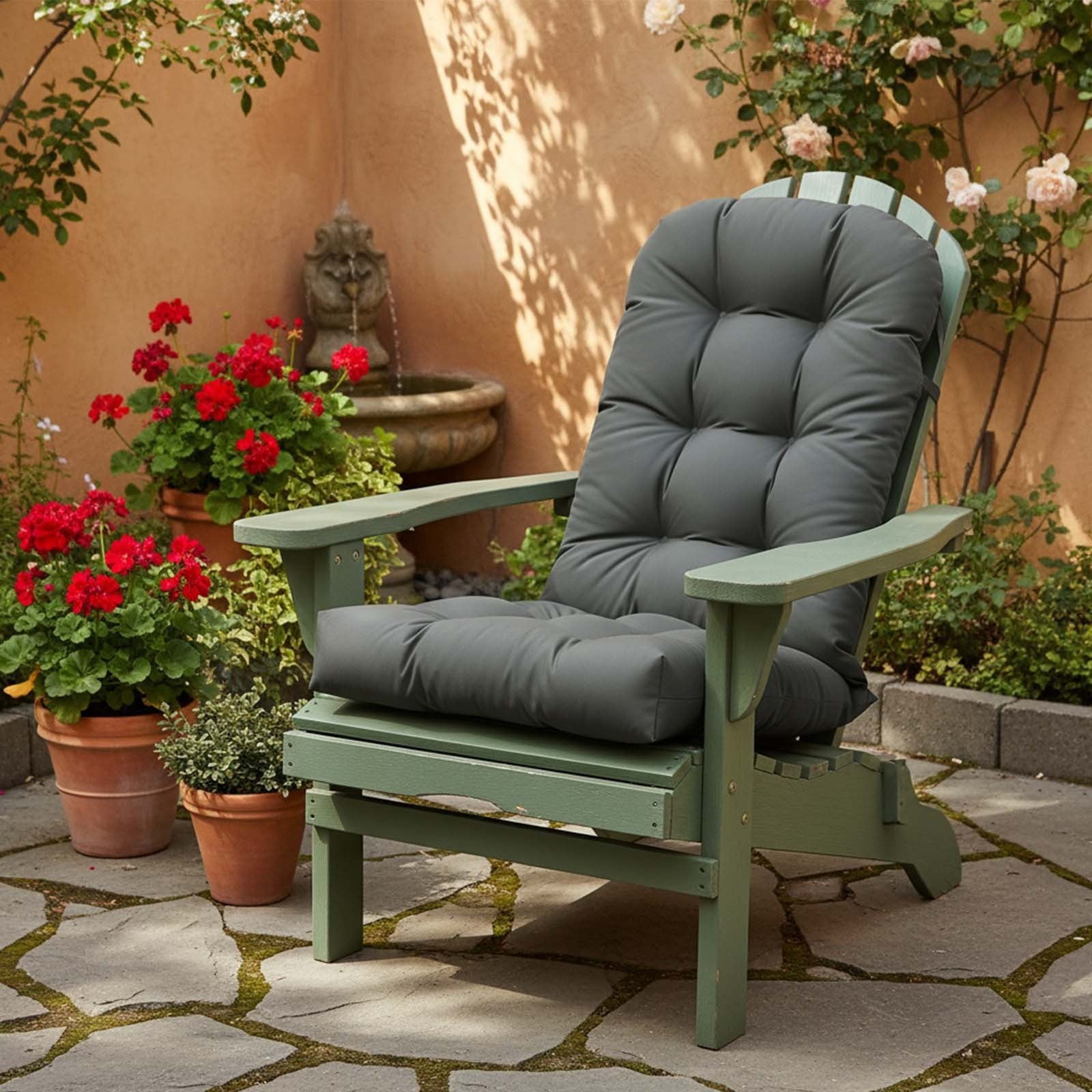 TOPCHANCES Outdoor Adirondack Chair Cushion with Ties, Water-Resistant Oxford Fabric High Back Rocking Chair Cushions (Dark Gray)