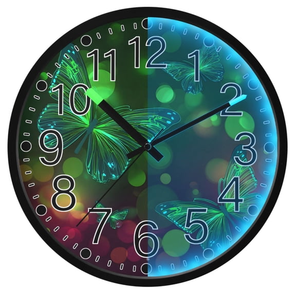Ryvnso Butterfly Glitter Green 12 Inch Night Light Wall Clock Silent Battery Operated Luminous Clocks