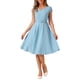 thumbnail image 2 of Vestidos de cóctel estilo CHIC Inspire para mujer, con cinturón, escote en V, mangas cortas, vestido fluido en línea A, color azul, 2 of 6