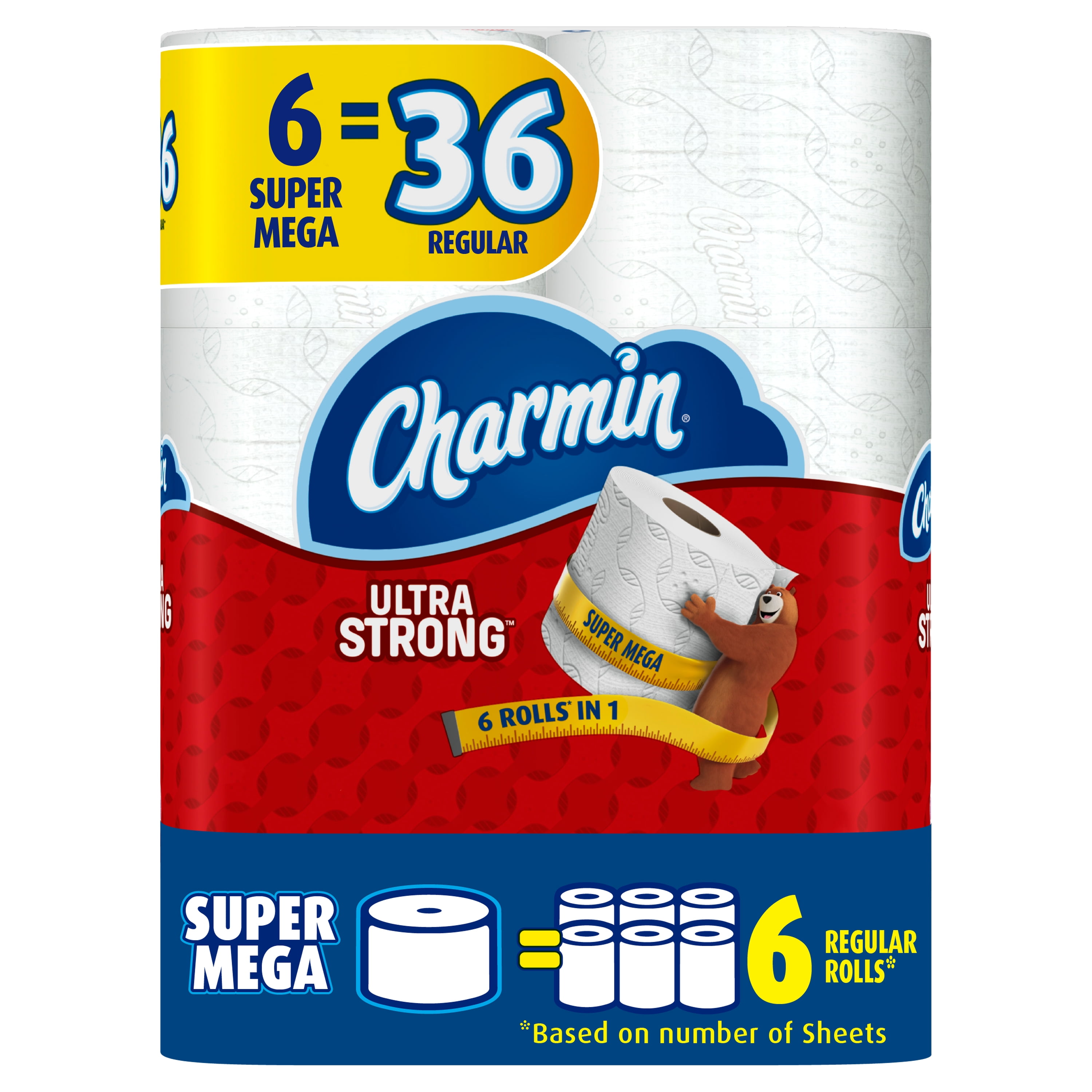 Charmin Ultra Strong Toilet Paper, 6 Super Mega Rolls = 36 ...