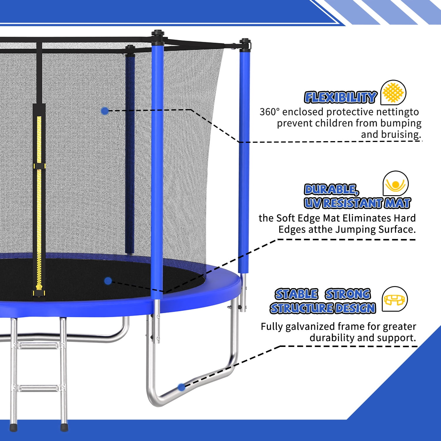Alvantor Trampoline 8ft Trampolines for Kids with Enclosure Net Blue