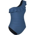 thumbnail image 3 of Mycoco Womens One Piece Swimsuits One Shoulder Ruched Ruffle Monokini Bathing Suits, 3 of 6