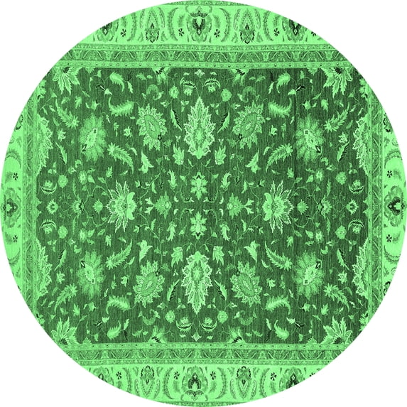 Ahgly Company Indoor Round Oriental Emerald Green Traditional Area Rugs, 7' Round