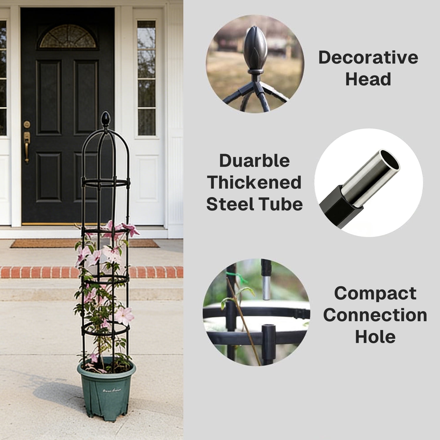 BN-LINK 2 Pack Garden Obelisk Trellis, Rustproof Metal Potted Plant Climbing Support, Tower Garden Trellis for Climbing Plants Outdoor,Black