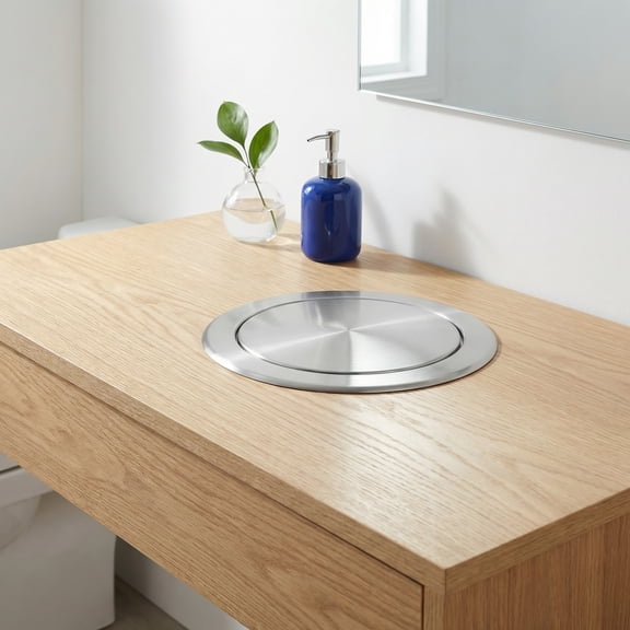 Nicehomfit Stainless Steel Embedded Trash Bin Lid Plated Silver Swing Cover for Kitchen and Bathroom