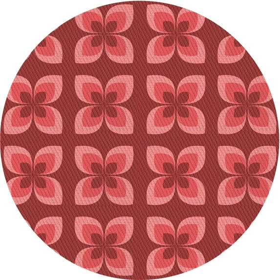 Ahgly Company Machine Washable Indoor Round Transitional Red Area Rugs, 4' Round