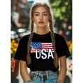 thumbnail image 5 of Women's T-Shirt Independence Day Patriotic USA Flag Short Sleeve Casual Tee Classic Crew Neck T Shirt for Women Black, L, 5 of 7