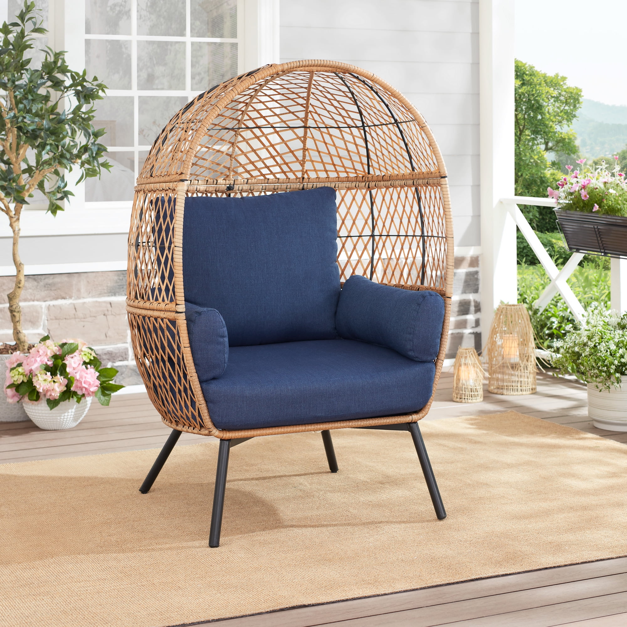 Wicker Outdoor Egg Chair Blue, Are Egg Chairs Waterproof