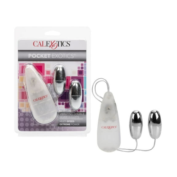 California Exotic Novelties Pocket Exotics Multi-Speed Vibrating Double Silver Bullets Vibrator, Silver