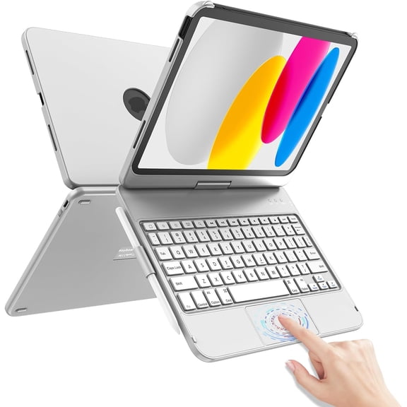 Touch iPad A16 11th/10th Gen Case with Keyboard, 360° Rotatable | Multi-Touch Trackpad, Thin & Light, Pencil Holder, Keyboard for iPad A16 11th 11" (2025) & 10th 10.9" (2022), Gray